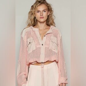 POL cream knit Button-Up Top-medium